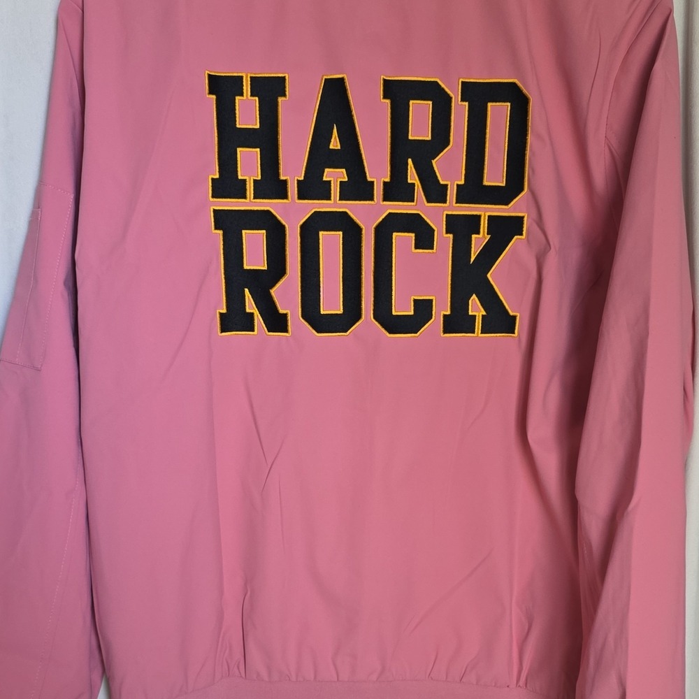 NWOT-Hard Rock Café Pink Outdoor Custom Jacket Embroidered Logo Size S